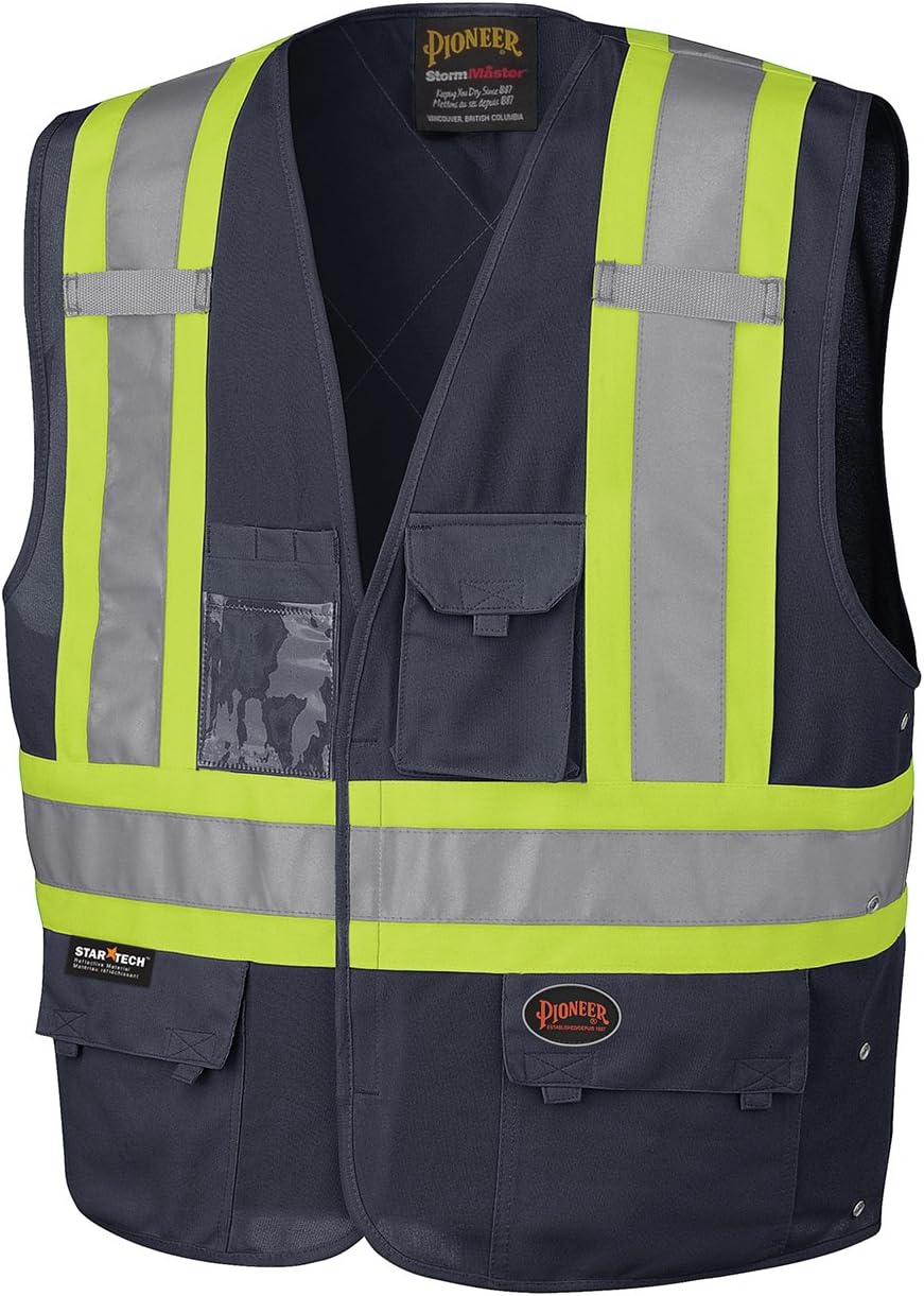 Pioneer Adjustable Reflective Safety Vest, ID & Phone Pockets, Navy