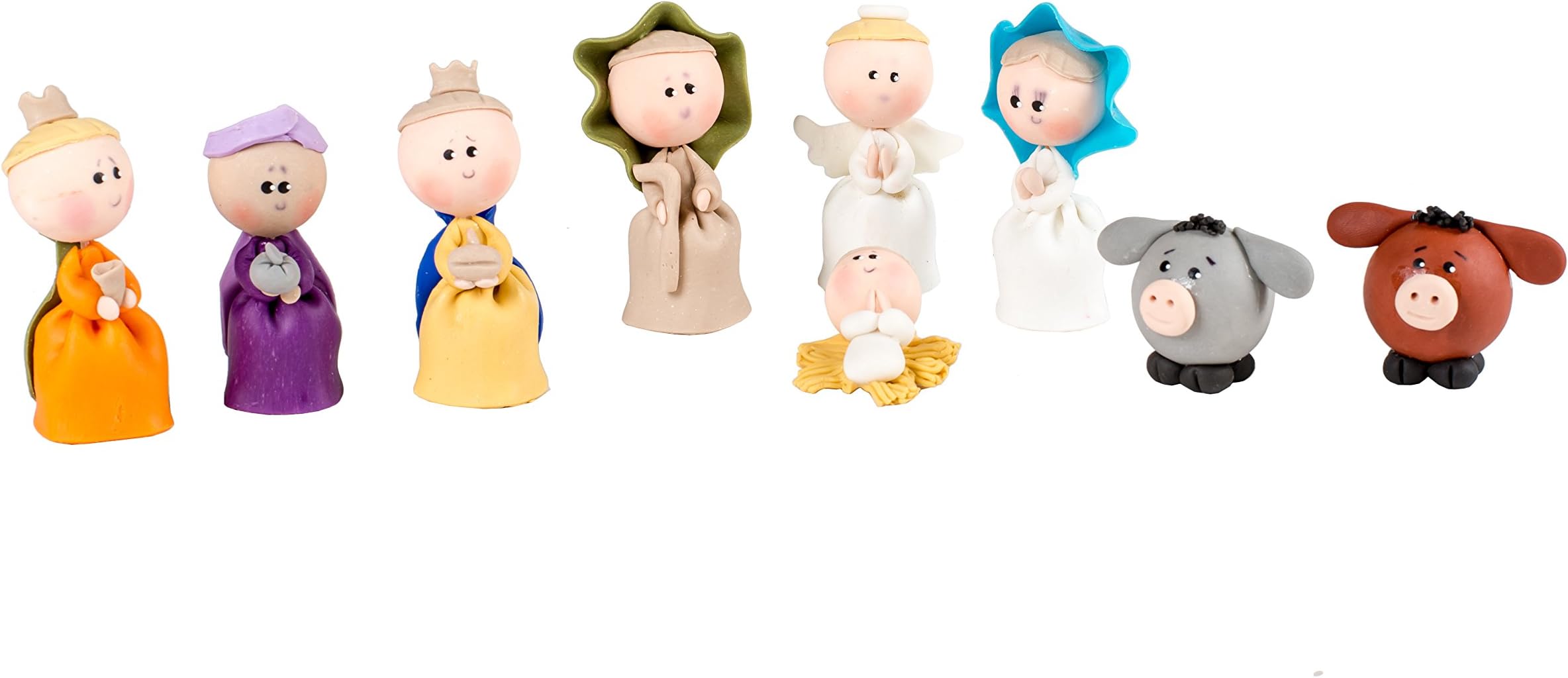 French Dough Artisan Handcrafted 9 Pc Nativity Set in Basket