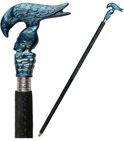 Antique Brass Raven Handle Wooden Walking Stick – Handmade Victorian Style Cane