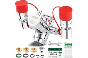 BEAUTY KATE Eye Wash Station with Multi-Angle Rotating,Faucet Mounted Emergency Eye Wash Station Sink Attachment,Continuous Flow Eyewash Kit with 4 Common Sink Adapters,Inspection Tags,Emergency Eyewash Unit Sign