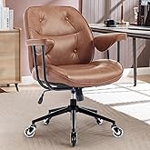 Home Office Desk Chair Retro Faux Leather Chair with Lumbar Support &Rubber Wheels, Mid Back Ergonomic Computer Chair Swivel Rolling Work Chair