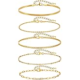 KSF Gold Anklets for Women Waterproof - 18k Gold Plated Ankle Bracelets for Women, 5PCS Anklet Set Cuban Herringbone Figaro Link Chain Anklets for Women Summer Beach Jewelry Gift Adjustable Size