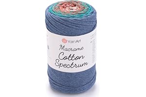 YarnArt Macrame Cotton Spectrum – 80% Cotton Multicolor Cord – 8.8 oz (250g), 246 yds (225m) – Colorful Rope for Knots, Weaving, DIY Crafts – Worsted Weight Aran (4) (1327)