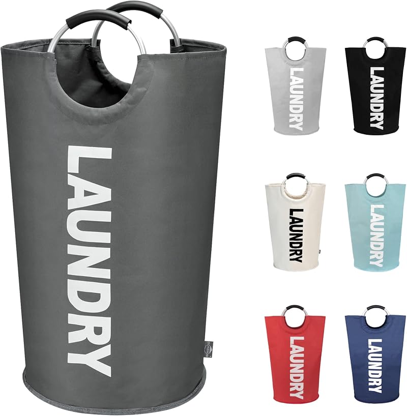 DOKEHOM 90L Large Collapsible Laundry Basket Freestanding Tall Hamper Dark Grey