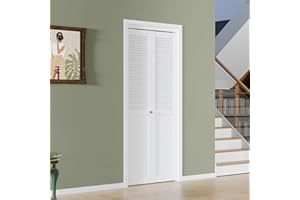 BARNER HOME Half Louvered Bi-Fold Door, Fits 28" x 80" Standard Openings, White Folding Closet Door with Hardware Kit, Ventilated Top MDF 2 Panels, Ideal for Laundry, Bedroom, or Pantry