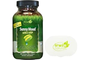 Irwin Naturals Sunny Mood with 5 HTP (80 Liquid Softgels) Supplements - Plus Vitamin D3 Mood and Stress Support Supplement - Bundle with Irwin Pill Case - Emotional Wellbeing, Positive Mood Support