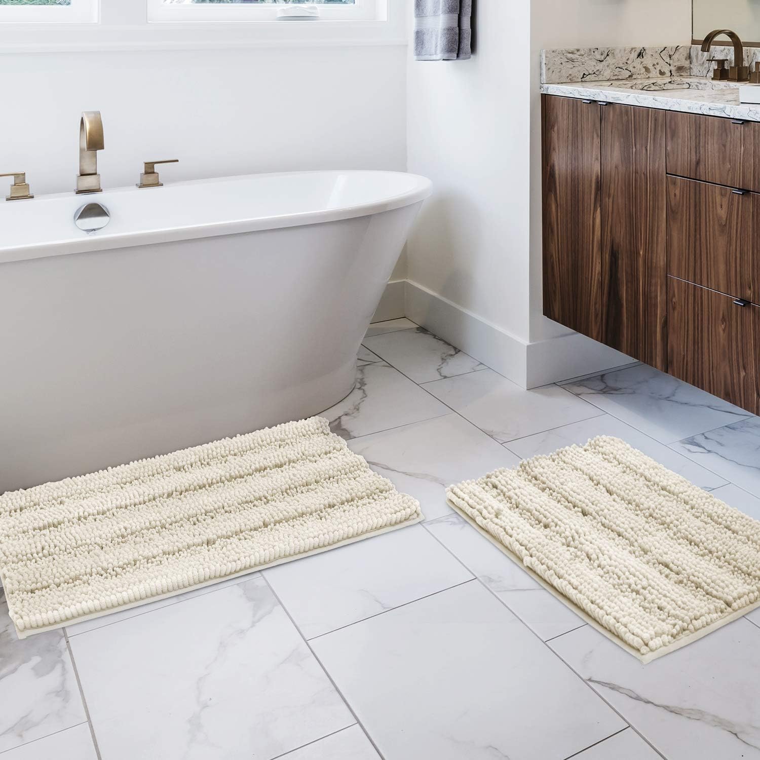 BYSURE Ivory White Bathroom Rug Set Extra Absorbent Shaggy Bathroom Rugs and Mats