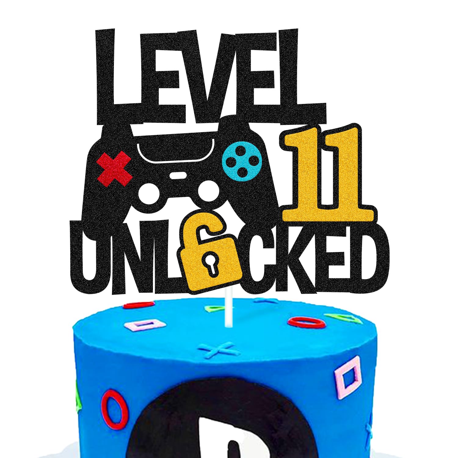 Photo 1 of Level 11th Unlocked Cake Topper Game Controller 11s Cake Decoration Happy 11 Birthday Cake Decor Video Play Game Movie Theme Men Women Teenager Bday Party Event Celebration Supplies