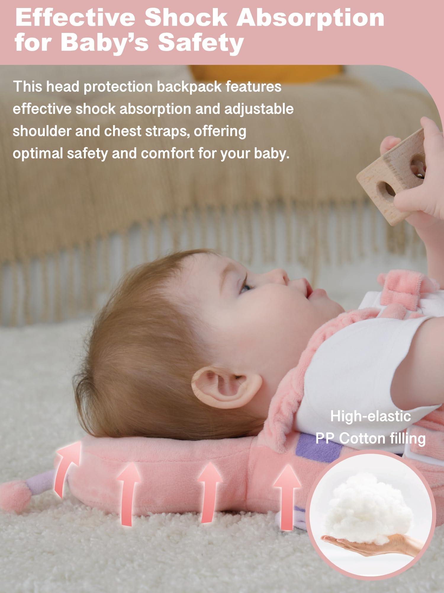 Baby Head Protector Backpack with Safety, Toddler Adjustable Head Protection for Baby Walking and Falling Crawling, 0.5-3 Years 6-36 Months, Pink Butterfly