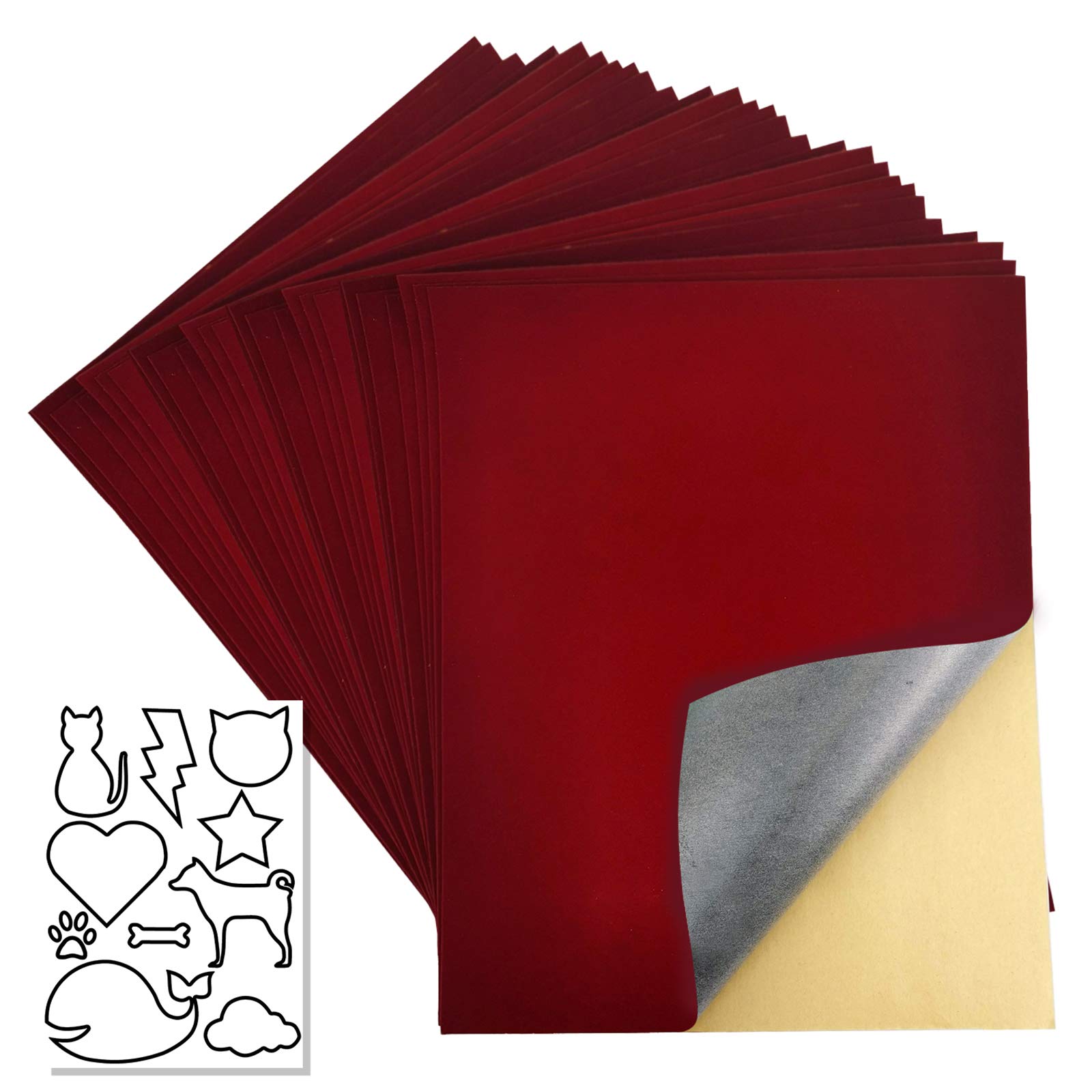 20 Pcs Self Adhesive Velvet Sheet,Self-Adhesive Flannel Fabric for Jewelry Box Lint Lining Sticky,Size:8.8X11.8 Inches(Dark Red)