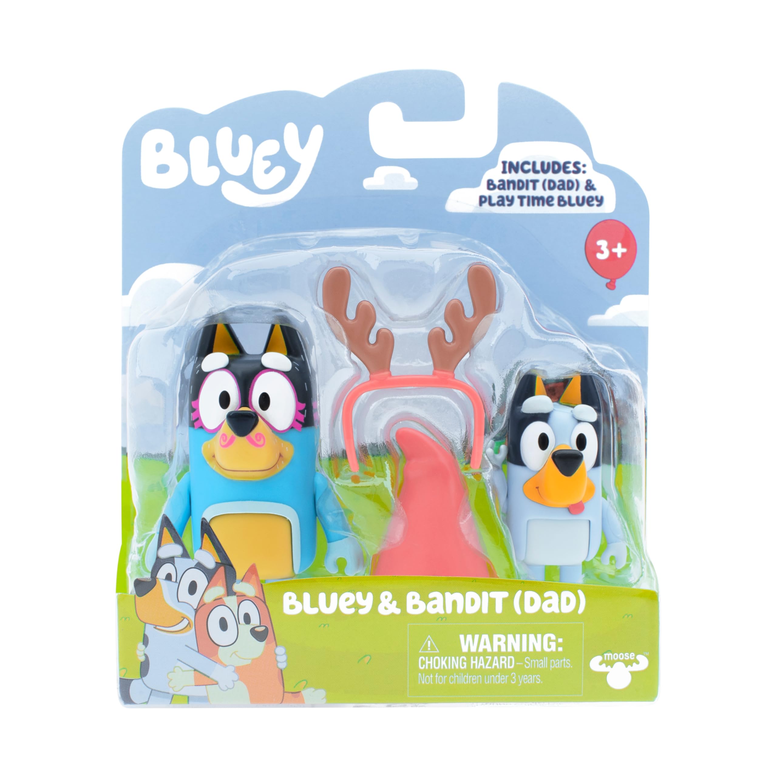 Bluey Action Figure Set of 2, Articulated Character Toys with Bandit Figure and Playful Head Accessory, Small Action Figures for Kids Ages 3+