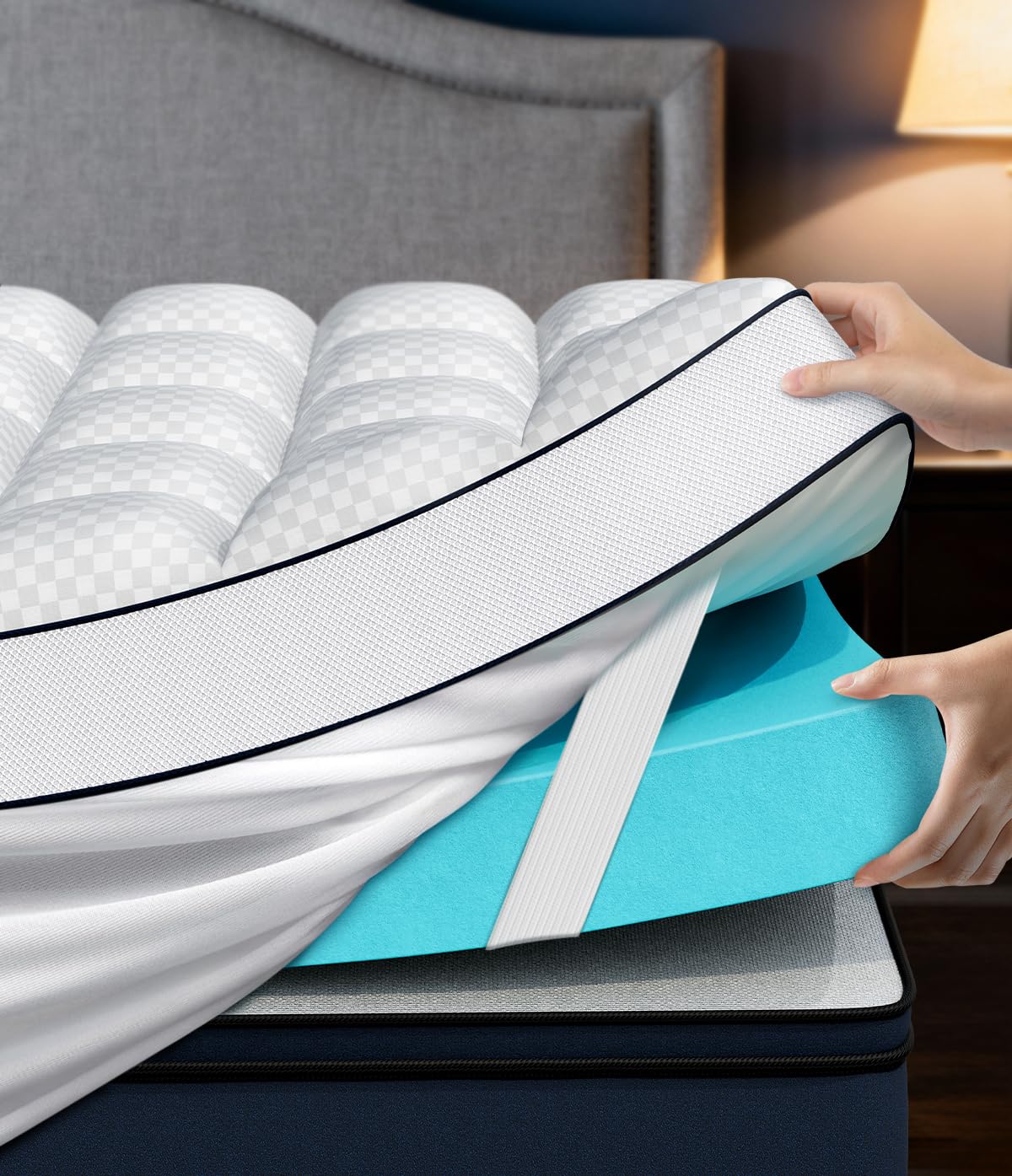 Panyu Dual Layer 4 Inch Memory Foam Mattress Topper Full Size, 2" Cooling Gel Memory Foam & 2" Pillow Top Bed Topper, Medium Firm Mattress Cover for Pressure Relief, Deep Elastic Pocket, White Image