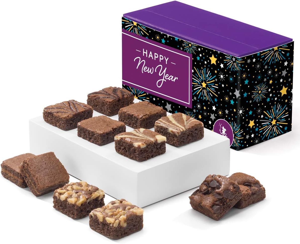 Fairytale Brownies New Year Magic Morsel Dozen Gourmet Chocolate Food Gift Basket - 1.5 Inch x 1.5 Inch Bite-Size Brownies - 12 Pieces - Item HR412NY