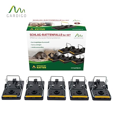 Gardigo Professionelle Rattenfalle 5er Set, Schlag-Rattenfalle, Schlagfalle, Rattenschlagfalle ohne Gift, zur Schädlingsbekäm