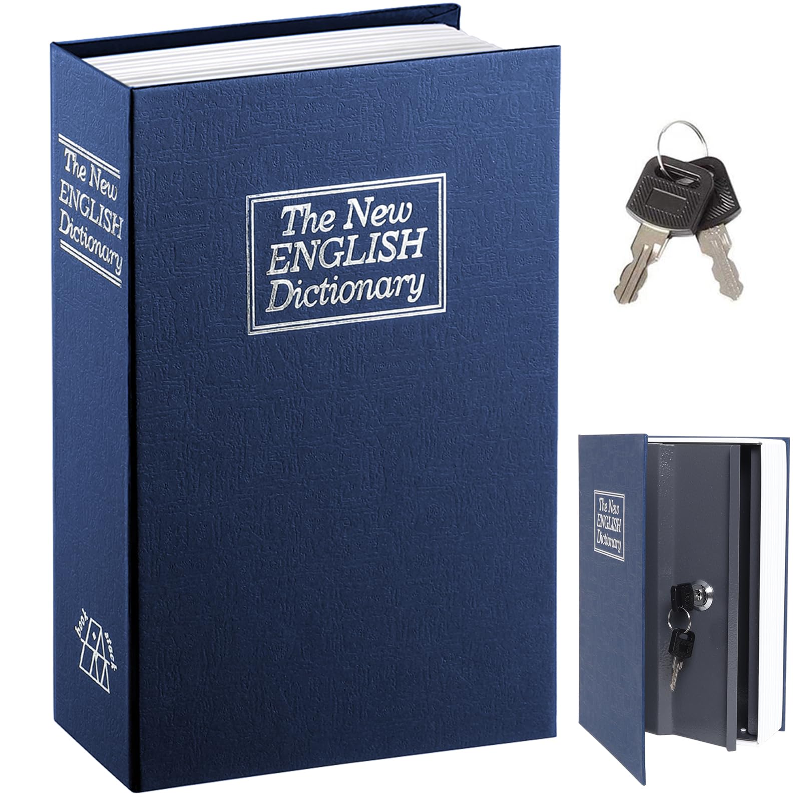 Book Safe with Key Lock - Parrency Dictionary Diversion Metal Hidden Safe Lock Box, 9 1/2" x 6" x 1 1/3", Blue Medium, SBH-M012