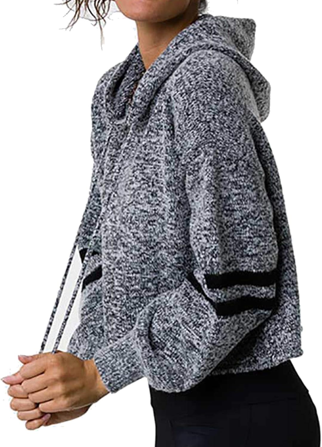 Onzie Women Activewear Varsity Cropped Hoodie Sweater (Heather Gray