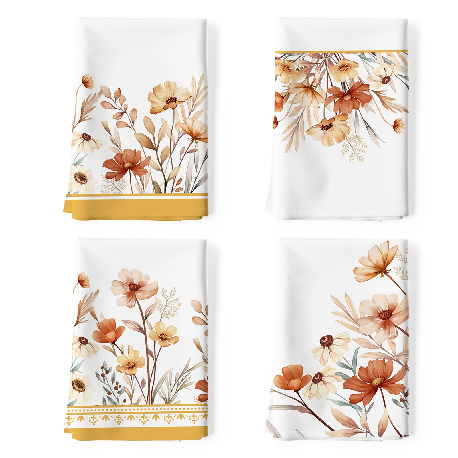 Arquiel Boho Flower Tea Towels, 100% Cotton Kitchen Towel Set 50 x 70CM, Multi-Purpose Quick Dry Dish Towels Dishcloths Hand Towels Bar Towels(Set of 4)