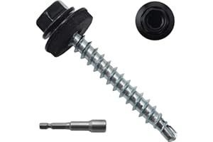 JEGONFRI 250pcs #10 x 1-1/2" Black Hex Head Self-Drilling Metal Roofing Screws, EPDM Washer, Colored Head, Sheet Metal Roof Screw with Hex Driver Bit