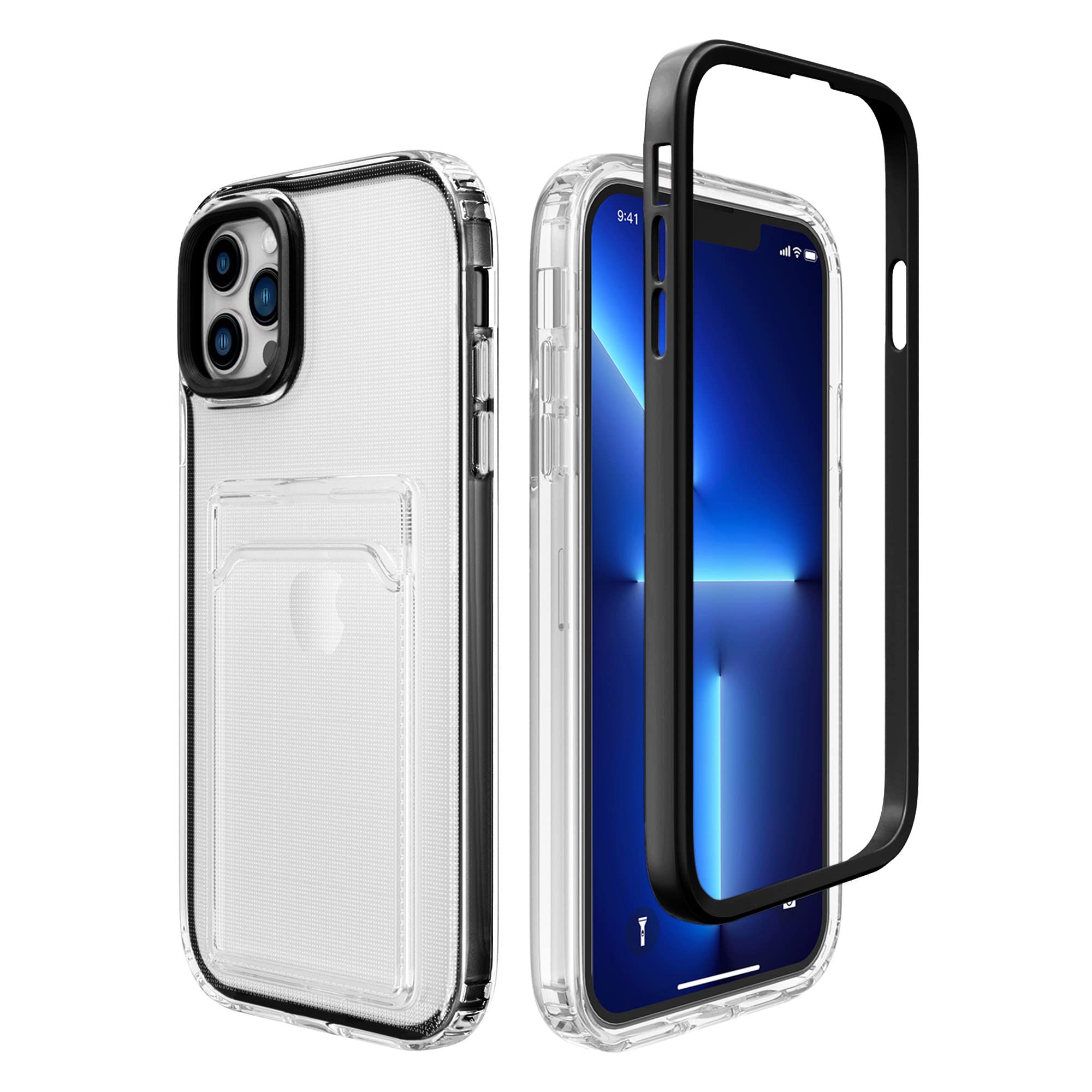 ZCDAYE Case for iPhone 13 Pro Max, iPhone 13 Pro Max (6.7 inches) Phone Case with Card Holder, Clear Soft TPU Shockproof Phone Case for iPhone 13 Pro Max (6.7 inches), Black