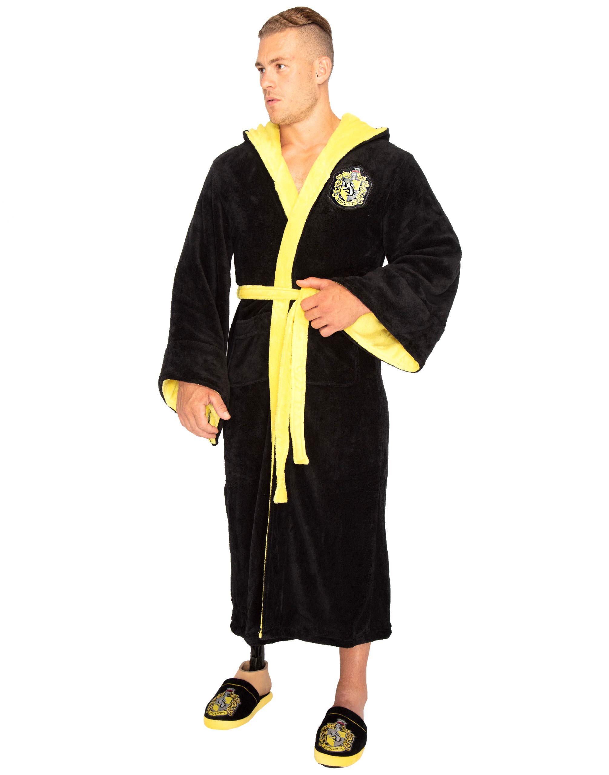 Harry Potter Dressing Gown Hufflepuff House Men's Black Bathrobe One Size