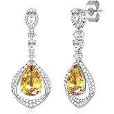 EVEVIC Trendy Austrian Crystal Teardrop Halo Hollow Drop Earrings for Women 14K Gold Plated Dangle Earring Hypoallergenic Jewelry Gift
