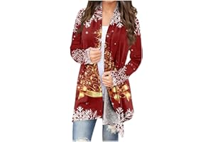 HYAERGF Women Ugly Christmas Sweater Cardigan Red Xmas Tree Open Fron Sweaters Outwear Lightweight Holiday Cardigan Tops