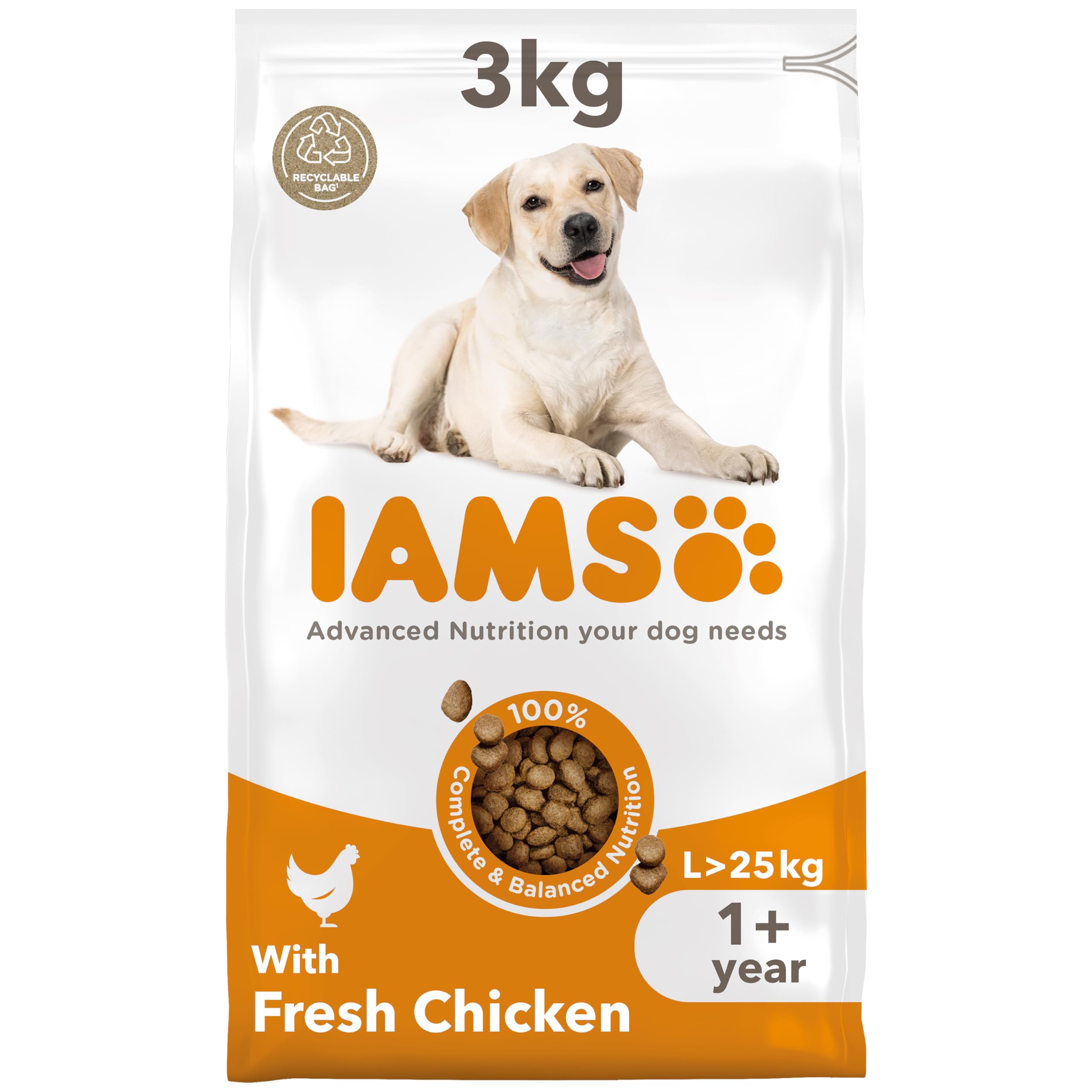 IAMS Adult Large Complete Dry Dog Food Chicken 3kg - With DentalCare System