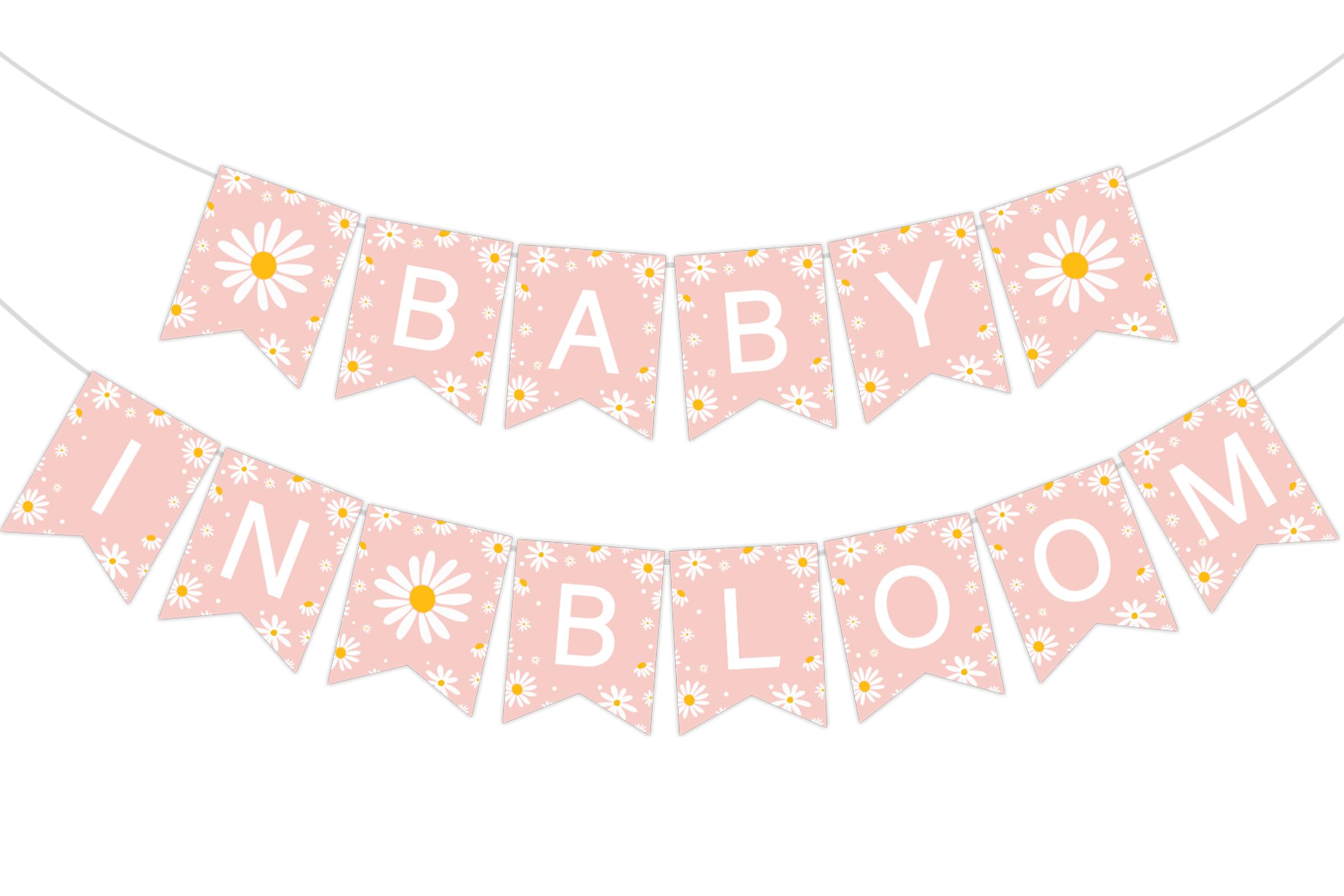 JOYMEMO Daisy Baby In Bloom Banner for Girl - Pink Daisy Flower Baby Shower Decorations, Boho Floral Groovy Baby In Bloom Themed Party Supplies