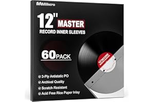 Mlikero Vinyl Sleeves Inner, 60 Vinyl Record Sleeves with Rice Paper, 3-Ply Anti Static Vinyl Inner Sleeves Perfect for 12" Records Protection