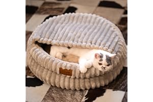CHEERPALS Cat Bed for Indoor Cats, Washable Round Cat Bed Soft Fluffy Pet Bed for Kitty, Puppy and Small Dog(Khaki)