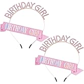 2Pcs Birthday Sash,Birthday Sash for Women Pink Birthday Girl Sash Glitter Birthday Sash and Tiara for Women Birthday Crowns for Women Happy Birthday Decorations Accessories Birthday Girl Headband