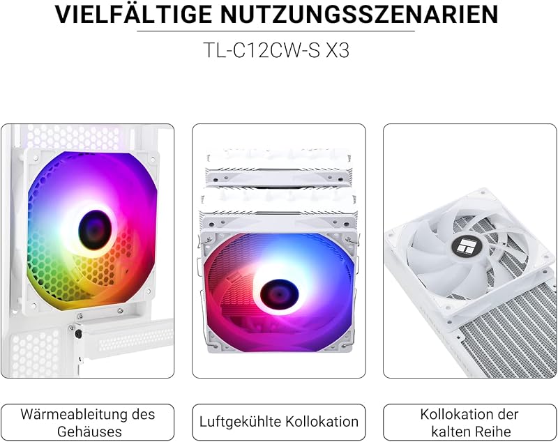 Termalright TL-C12CW-S X5 ventoinha de 120mm ARGB, ventoinha silenciosa da caixa de arrefecimento PWM com rolamentos S-FDB, ventoinha até 1550rpm, ventoinha PC, pacote de