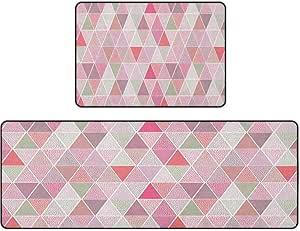 Alfombra de cocina, diseño geométrico colorido triángulos con lunares