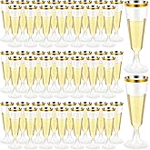 CHENGU 200 Pack Disposable Champagne Flutes, 5 oz Plastic Champagne Glasses Toasting Wine Flutes Cocktail Cups for Parties, Wedding, New Year's Eve for Celebration(Gold)