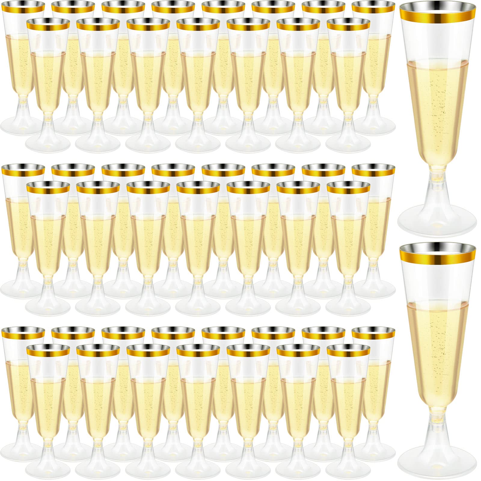 Photo 1 of CHENGU 200 Pack Champagne Flutes Cups Plastic 5 Oz Wine Glasses Disposable Toasting Champagne Flutes for Wedding Party Plastic Cocktail Cups Glasses for Celebration(Gold)