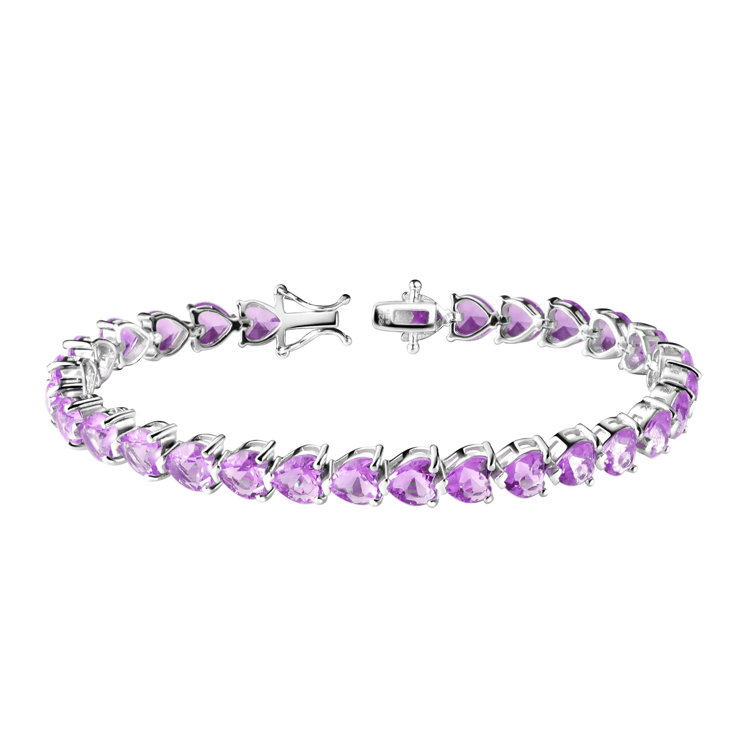 Franki Baker Amethyst CZ Gemstones & 925 Sterling Silver Heart Shaped Tennis Bracelet. Length: 19cm