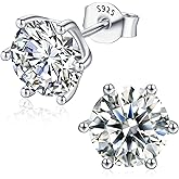 FahJwery Moissanite Stud Earrings, VVSI Clarity Round Cut Lab Created Mossanite 18K White Gold Plated 925 Sterling Silver Earrings Studs for Women Men