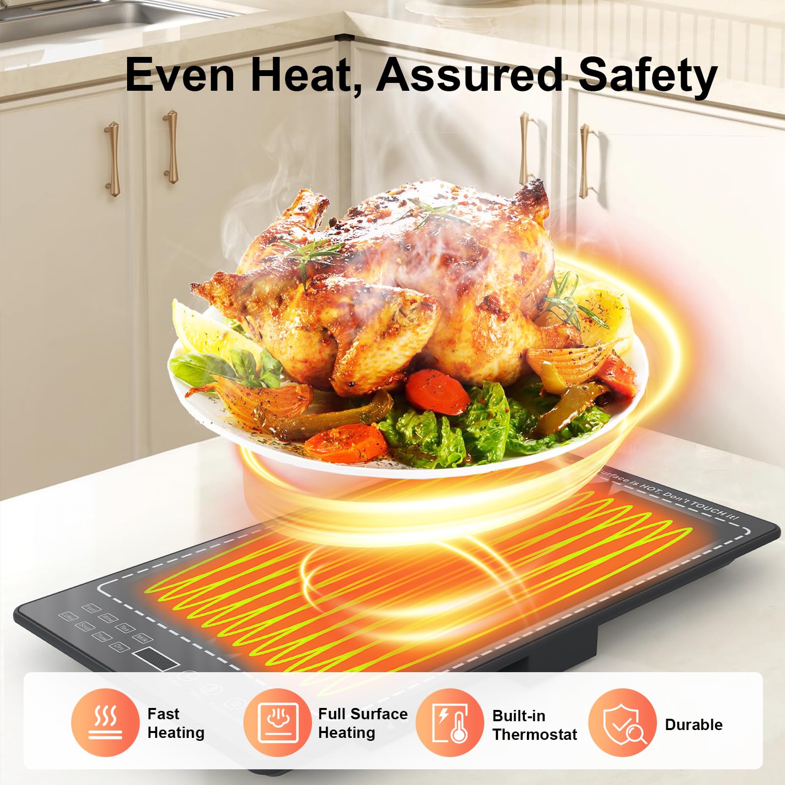 Warming Trays for Buffets Party to Keep Food Warm, 3-in-1 Modular Electric Food Warmers w/ 10 Heat Settings and 12H Timer, Tempered Glass Surface Warming Mat for Food, Catering, Gatherings