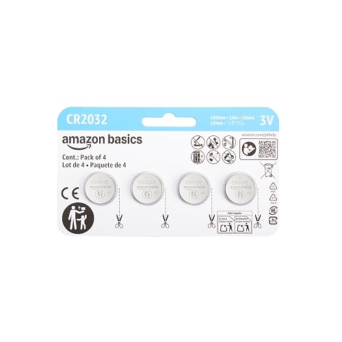 Amazon Basics CR2032 Lithium Batteries, 4-Pack, Child-Proof Package, Non-Coated - AirTag Compatible