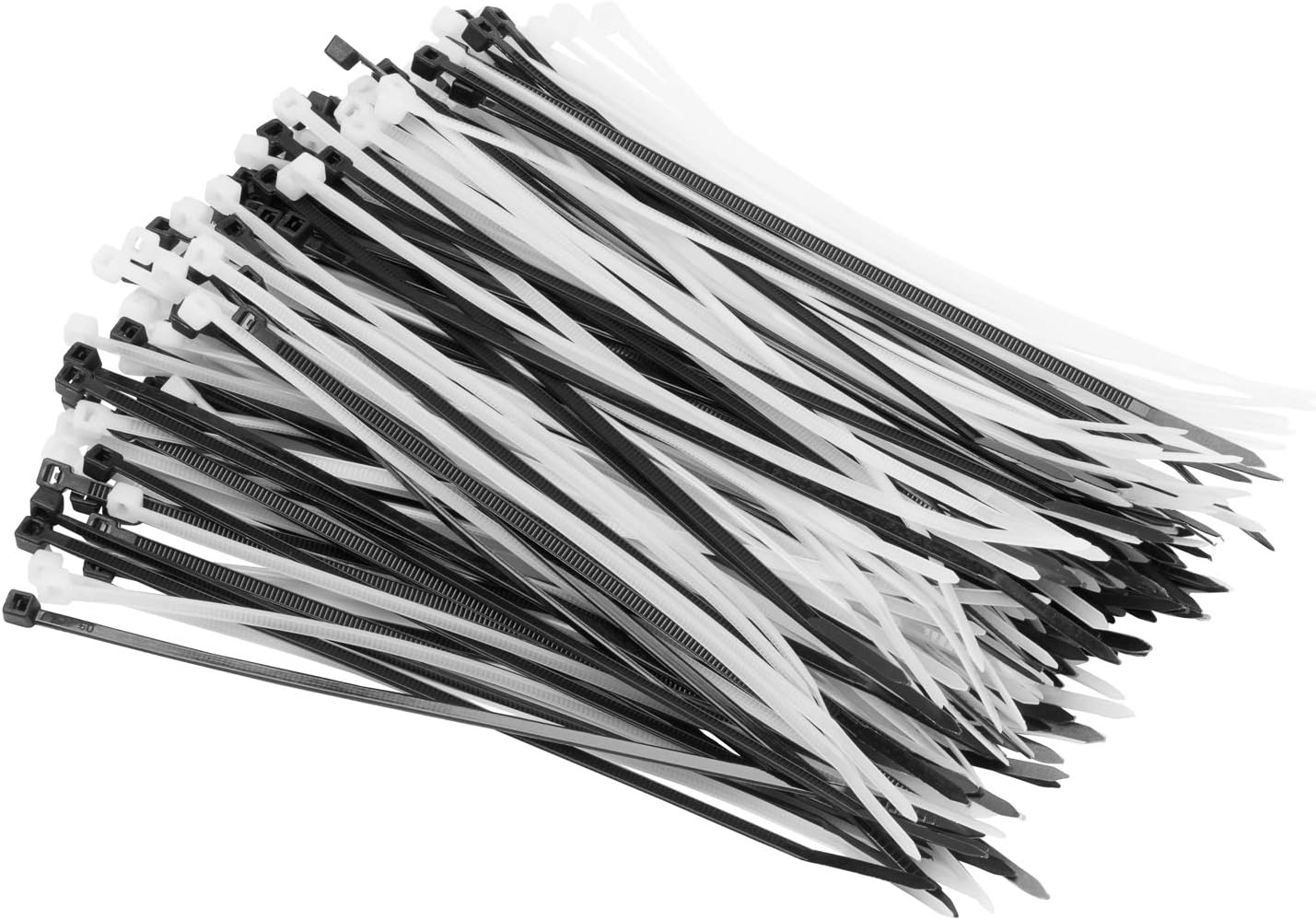 200 Pack Of White/Black Cable Ties - 2.5mm x 150mm Strong Tie Wraps Self Locking Plastic Nylon Cable Zip Ties For Home Office Garage and Workshop
