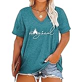 Plus Size Magical Shirts Women Magic Castle V Neck T Shirts Short Sleeve Tshirts Summer Tops