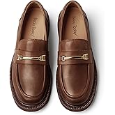 BEAU TODAY Leather Loafers Women, Slip On Penny Loafers for Women Casual Shoes, Chunky Platform Comfortable Business Office Ladies Dress Shoes with Metal Buckle Brown US 8.5
