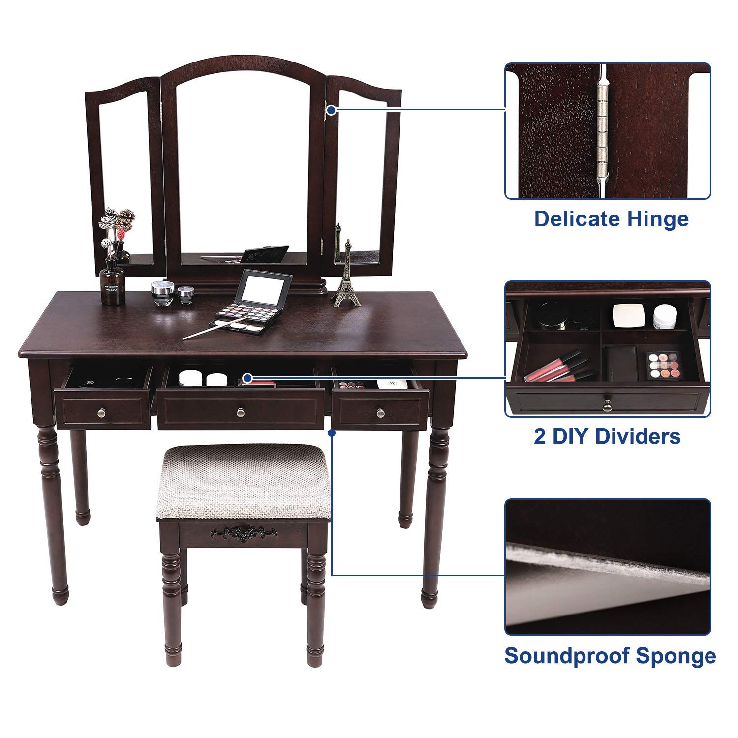 Songmics Vanity Set 3 Large Drawers Tr Buy Online In El Salvador At Desertcart