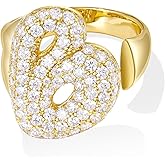 KissYan Bubble Initial Ring Valentines Day Gifts for Women, 14k Gold Plate Balloon Jumbo Letter Rings Open Adjustable Dainty Pave CZ Personalized Fashion Trendy Statement Jewelry