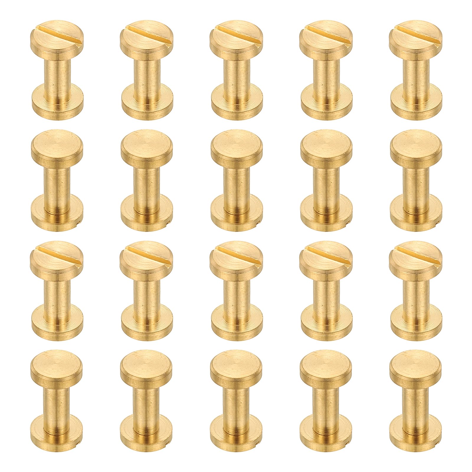 PATIKIL Chicago Screws, 20 Sets M4x8mm Brass Polishing Chicago Screw Binding Post Screw Rivets for Leather Belt Scrapbook Photo Albums, Gold