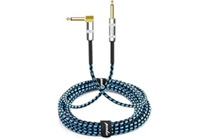 Penker Guitar Instrument Cable 10 Foot,1/4 Inch Right Angle to 1/4 Inch Straight Gold Plated Guitar Cord,Good for Instrument Electric Guitar/Bass/Keyboard with Black Blue