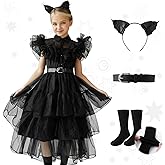 Wigood Halloween Costumes for Girls Black Girls Dress Halloween Cosplay Party Dress 4-12Y