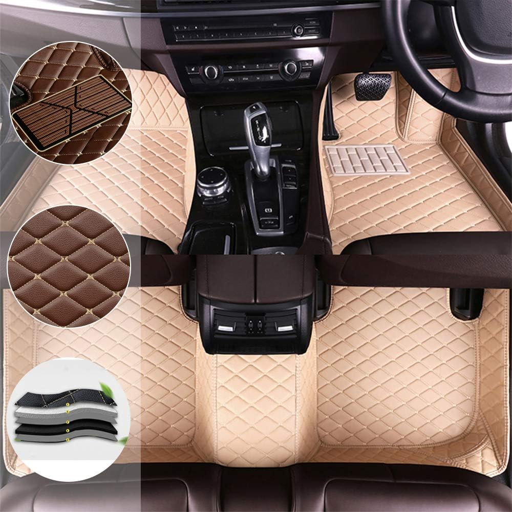 saitake Car Floor Mats For C hevrolet Tahoe 2015-2019 All Full Surrounded Floor Liner All Weather Waterpoof Non-Slip Heavy Duty Custom Fit Front Rear Mat Right Driving Beige