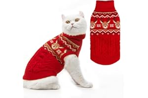 PUPTECK Winter Cat Sweater Coat - Soft Warm Cold Weather Clothes Knitwear for Kittens & Small Dogs Indoor Outdoor Wearing, Knitted Classic for Doggies Kitties Girls Boys, Christmas Deer, M