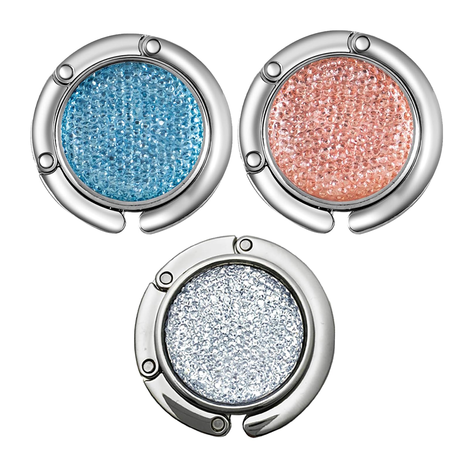 Milaloko 3 Pack Foldable Handbag Hooks, Desk Handbag Hangers, Crystal Diamond Folding Purse Hooks for Table